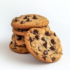Close up of Chocolate chip cookies on an isolated white background