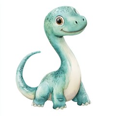 Naklejka premium Adorable Baby Diplodocus in Gentle Watercolor, Playful and Cute Illustration on White Background