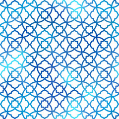Fototapeta premium Arabic style gradient seamless pattern. Vector blue oriental ornament on white background. Oriental traditional texture for backgrounds, wallpapers, textile patterns, decoration