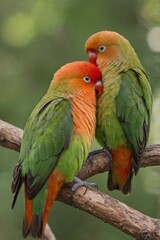 Fototapeta premium Affectionate Lovebirds Perched on a Branch in Vibrant Colors