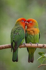 Affectionate Lovebirds Perched on a Branch in Vibrant Colors