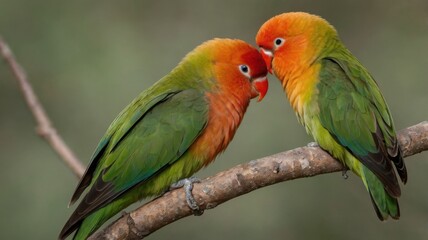 Fototapeta premium Affectionate Lovebirds Perched on a Branch in Vibrant Colors