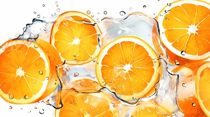 A refreshing image of oranges and ice, perfect for summer-themed designs and advertisements.