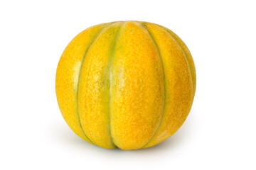 Ripe round melon on a white background.