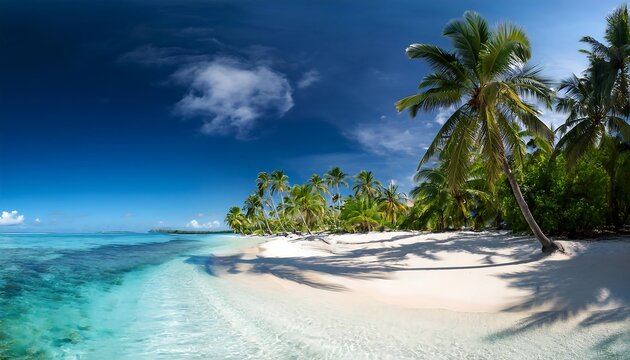 Tropical beach with palm trees and sandy shore