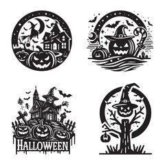 Halloween pumpkins vector art silhouette design