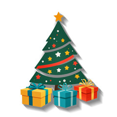 christmas fir tree with christmas gifts, flat style