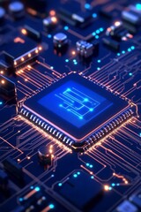 Futuristic Cyber Grid Circuit Pattern with Electric Blue Accents A HighTech Digital Design for Innovative Technology and Modern Aesthetics