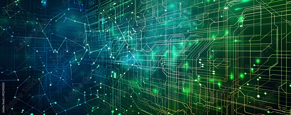 Poster abstract digital circuitry with glowing lines and nodes