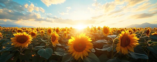 Sunflowers Field at Sunset - Realistic Image
