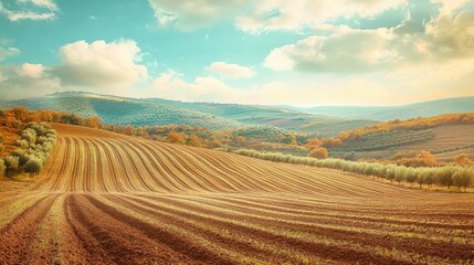Obraz premium Autumn hills of Spain, olive groves backdrop