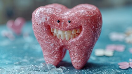 Fototapeta premium 'Dental Illustration day mother's concept Mom Happy tooth character flowers care Character Tooth Icon Design Family Heart Illustration Love Concept 