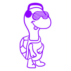 Music DJ Purple Tortoise Turtle Animal Reptile Pet Shell Cute Happy Sunglasses Headphone party comic humor cartoon cool techno dance fun electro sounds lovers like disco rave club festival concert