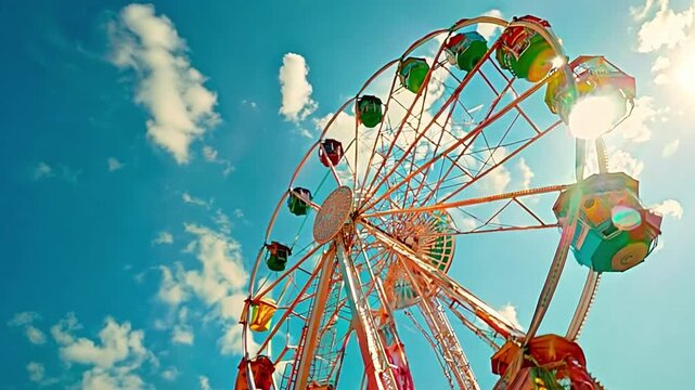 A view from underneath of a fairground ferris wheel