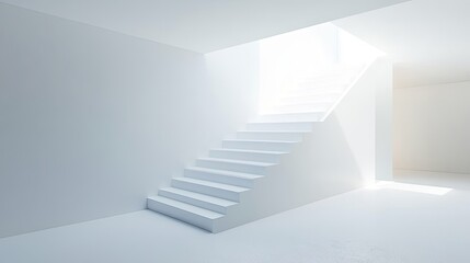 Obraz premium A staircase in pure white, leading to a platform of the same color, creating a seamless and minimalist design.