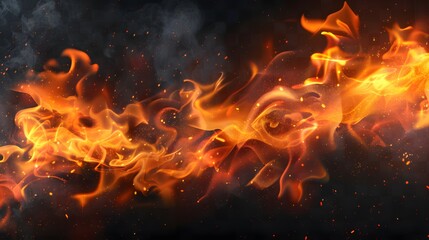 Abstract fire with smoke and sparks on a black background.