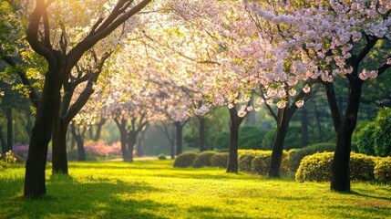 Sunlit Cherry Blossom Trees