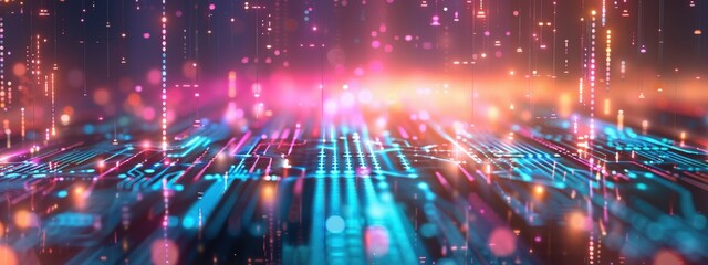 Obraz premium Cybersecurity, holographic end-to-end encryption, futuristic TOR network, glowing neon colors