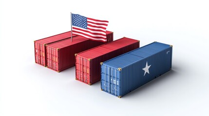 US and Texas cargo containers with flags, symbolizing trade and logistics.