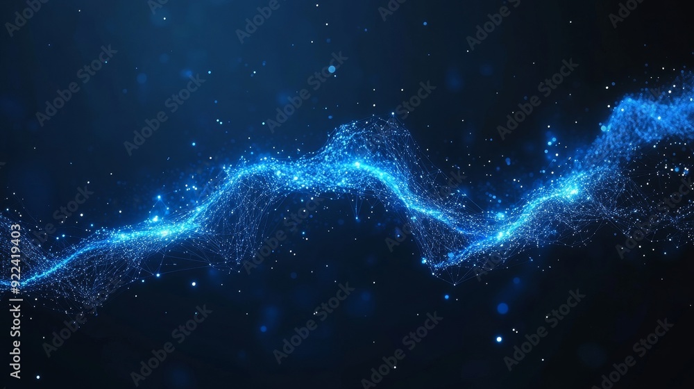 Poster wave with moving dots and lines. particle flow illustration. representation in 3d.