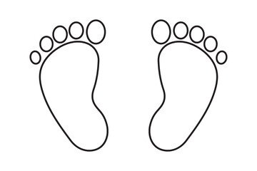 Foot prints line icon, vector,  silhouette on white background. Human footprint icon, vector with stroke line. Foot print flat icons, logo. Vector illustration.
