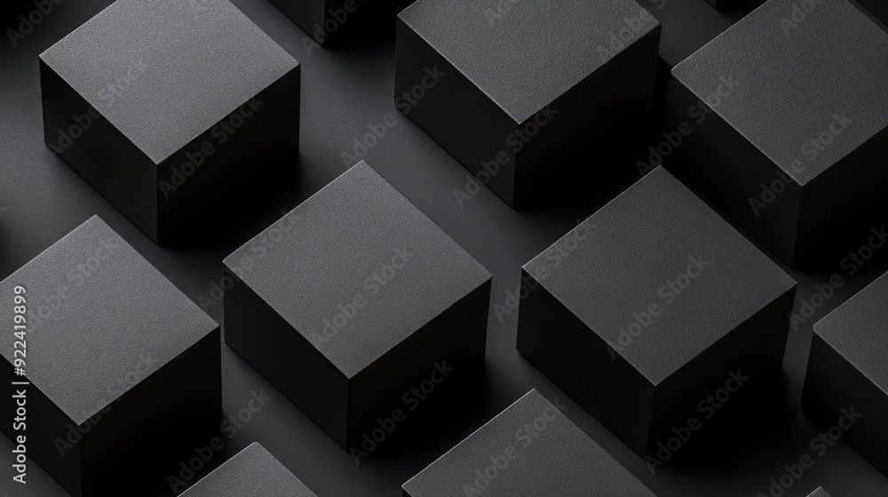 Poster a black background with a geometric 3d structure. a simple, futuristic design with a dark, minimal a