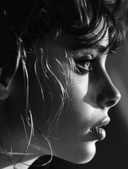 Close-Up Portrait of a Young Girl in Monochrome