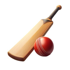 Cricket bat and ball on transparent background. 