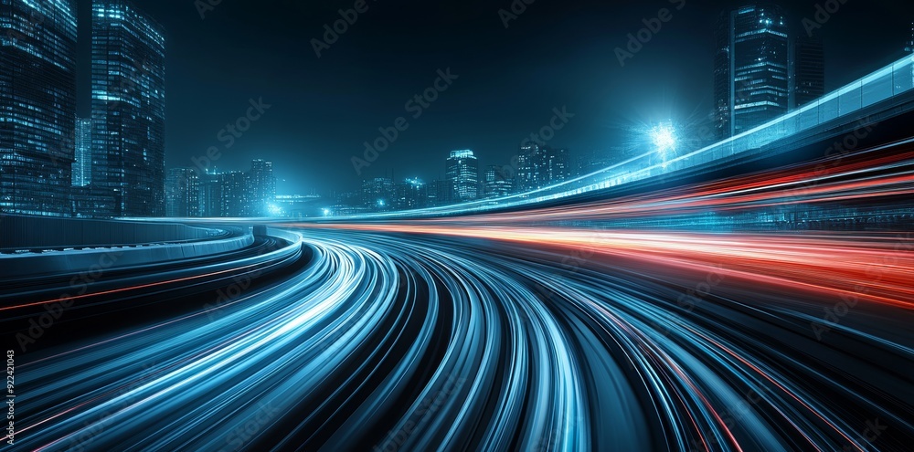 Poster ai-generated vehicle motion trails. speedlight streak background with blurred fast-moving light effe