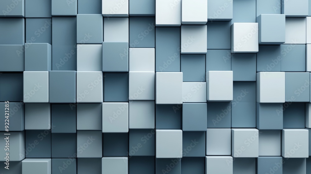Aufkleber perfectly arranged multisized cube wall. grey, innovative tech background. 3d rendering.