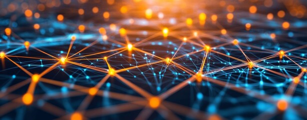 Background with abstract circuitry paths and glowing nodes, symbolizing the interconnection of technology and information flow.