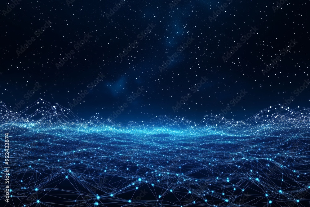 Poster blue mountain background with abstract technology created by generative ai