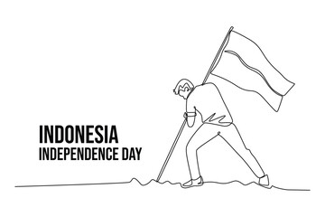 Indonesian Independence Day concept. Single line draw design vector graphic illustration.