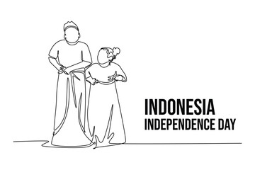Indonesian Independence Day concept. Single line draw design vector graphic illustration.