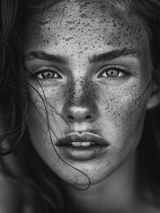 Close-Up Portrait of a Young Woman with Freckles
