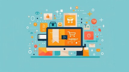 Digital customer engagement, interactive website features, flat design illustration