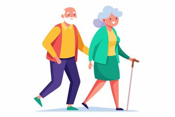 elderly couple walking vector illustration.