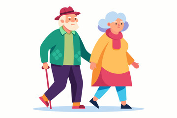 elderly couple walking vector illustration.