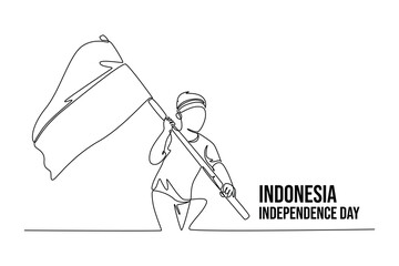 Obraz premium Indonesian Independence Day concept. Single line draw design vector graphic illustration.