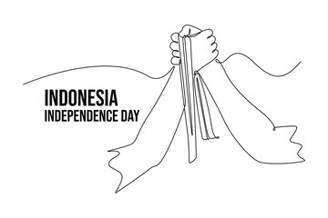 Indonesian Independence Day concept. Single line draw design vector graphic illustration.