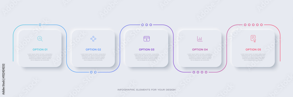 Poster infographic design template with 5 options or steps and line icons. useful for process diagram, pres