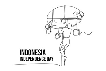 Indonesian Independence Day concept. Single line draw design vector graphic illustration.