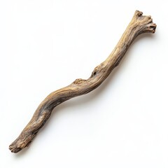 Close up of Wooden curved snag stick on an isolated white background