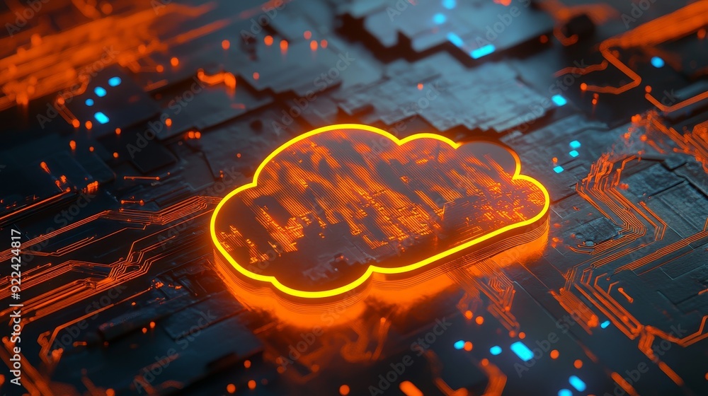 Poster background in 3d cloud computing data centers and digital information
