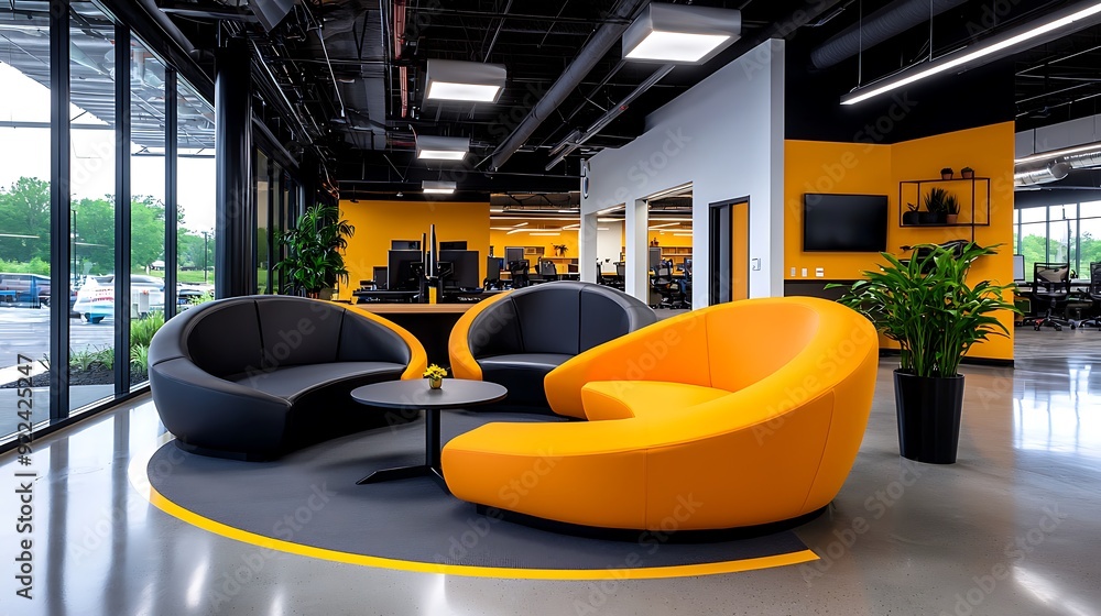 Poster a modern collaborative office space emphasizing unity and teamwork