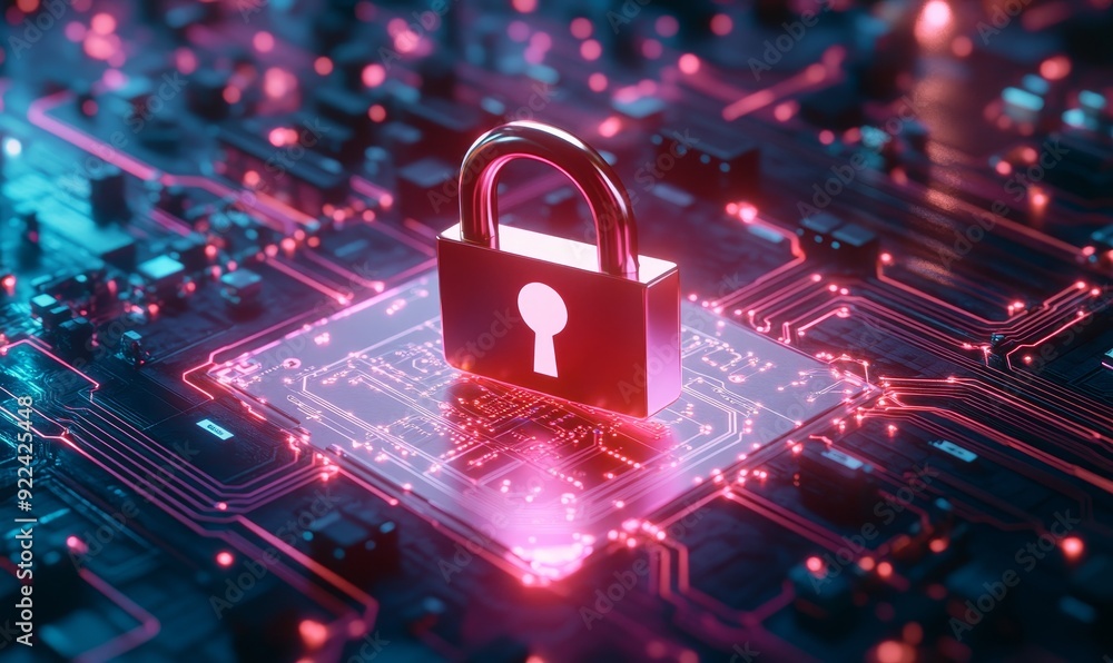 Aufkleber cyber security, abstract computer chip, technology background and padlock, internet security and dat