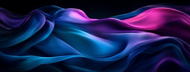 Fototapeta premium Undulating and swirling textures create a luxurious texture on this black background with iridescent neon highlights.
