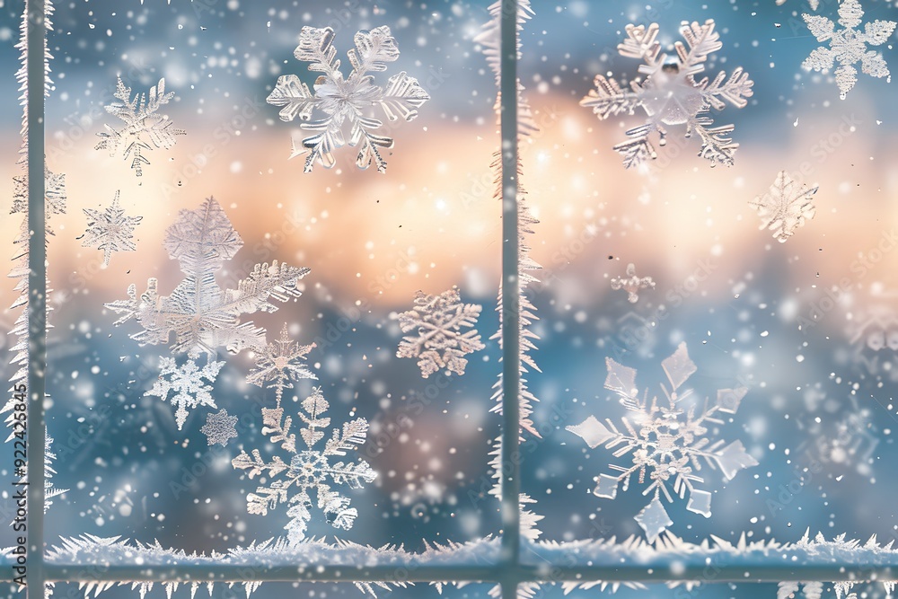 Poster Snowflake Patterns on Windowpane