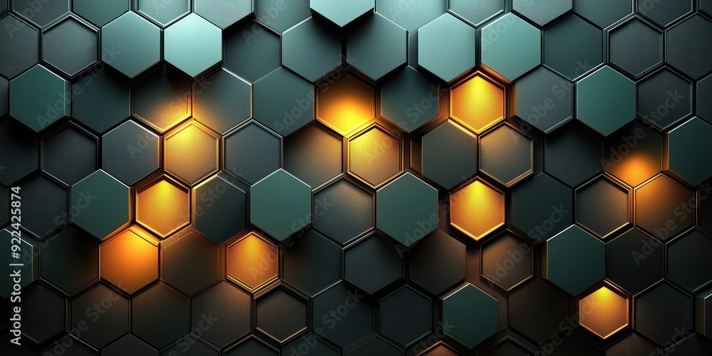 Aufkleber abstract geometric hexagon background with glowing yellow design elements