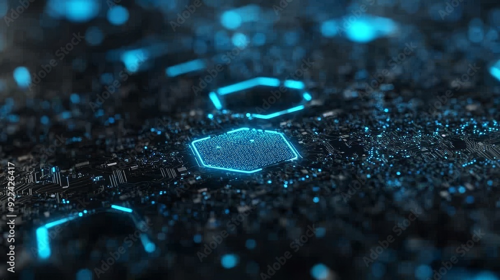 Poster digital and network concepts with a futuristic technology background with hexagons and glowing neons